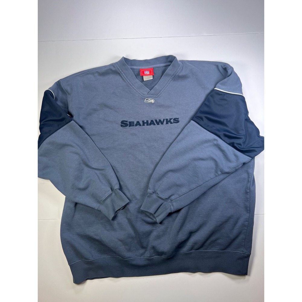 NFL Seattle Seahawks Sweatshirt Mens XL Blue V-Neck Embroidered Pullover Vintage